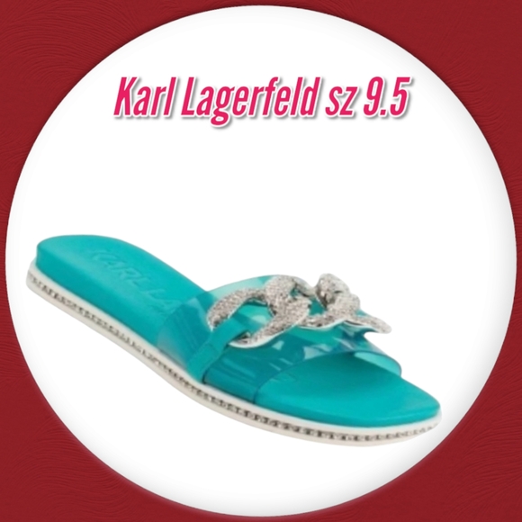 KARL LAGERFELD PARIS Jazelle Leather Rhinestone Chain Slides - Picture 1 of 11